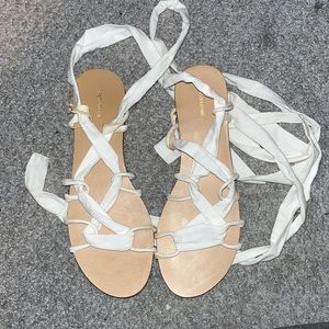 Size 38 pretty Little thing tie up white sandals never worn